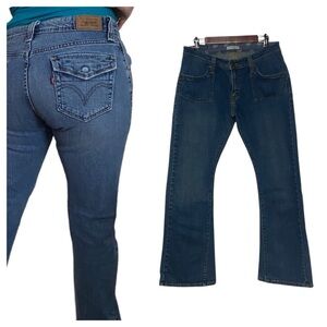 Vintage 542 Levi’s Jeans Low Flare Patch Pocket Flap Back Snap Pocket Blue Sz 12